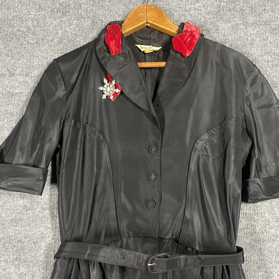 Vestido Vintage Años 50 Junior Towne Nylon Rojo Terciopelo Mujer Talla 15 Negro Rockabilly Foto 2 de 4