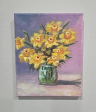 Original Oil Painting Yellow Daffodils in a Vase  Small Artwork