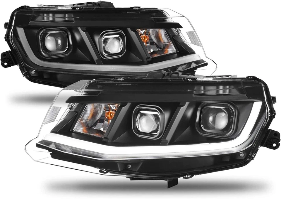 适用于 2016 - 2018 雪佛兰科迈罗 LED 管投影仪前灯黑色外壳 L+R — 第 2/4 张图片