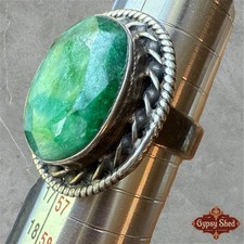 Size 7 Natural Emerald Ring Handmade Pure Silver 925 Sterling Gemstone Ring