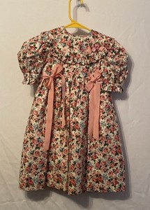Vintage SYLVIA WHYTE Girl Dress 4 Party Cottage Floral Pink Rose Easter Spring