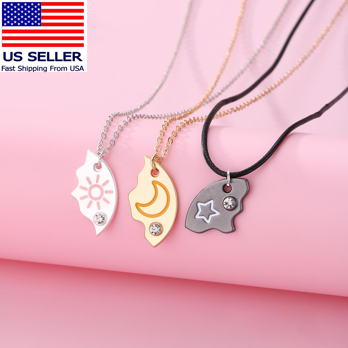 moonbin & sanha wonderwall アクセサリーセット BFF Necklace for 3 Trio Sun Moon Star Friendship Puzzle Matching