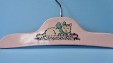 CHILD'S VINTAGE KITTY CAT IN BASKET PINK WOODEN HANGER CLOTHING DISPLAY TOOL