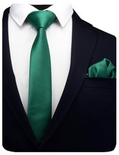 2.4 Inch Slim Necktie And Handkerchief Set For Men Solid Skinny Tie Set
