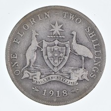 SILVER - WORLD Coin - 1918 Australia 1 Florin - World Silver Coin *071