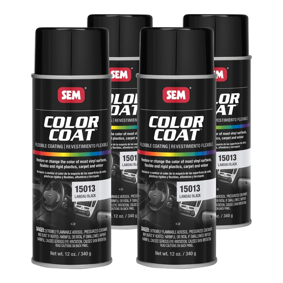 SEM 15013 Case of Color Coat Landau Black Vinyl Spray Paint 12 oz