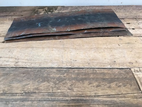 3 Fogli Rame 12" X 4 3/8" Patina Verdigris Colori Piegato ammaccato Rugoso (D) - Foto 6 di 7