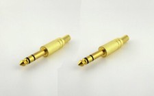 2 Pack 1/4" Male Stereo TRS Audio Cable Jack Spring Solder Connector Gold Plugs