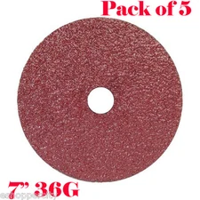 5x 7" Pro Resin Fiber Sanding Grinding Disc A/O 36 Grit Coarse 7/8" Arbor AO