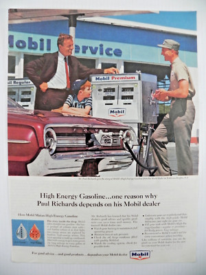1964 Mobil Gasoline Print Ad ~ Gassing Up at the Full-Service Station!