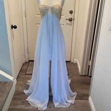 La Femme White Yellow Rhinestone Pageant Prom Evening Dress
