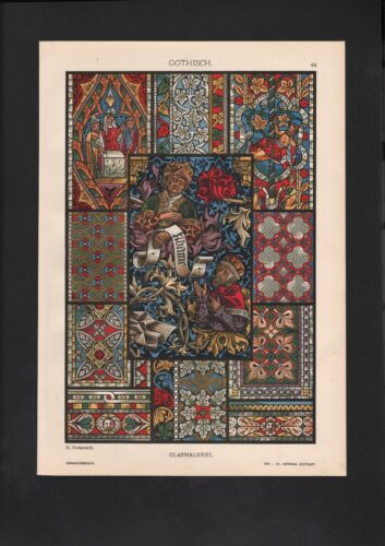 Grafik um 1905: Historische Ornamente: Gothisch Glas-Malerei - Bild 1 von 1