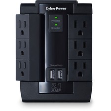 CyberPower 6 Outlet 1200J Surge Protector with 2 USB Charge Port  Black