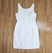 White House Black Market 10 Textured Tulip-Skirt Dress White Fit & Flare Pleated