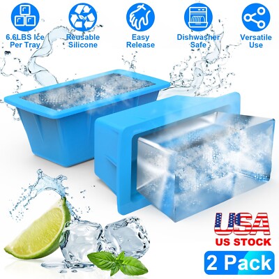2Pcs Kitchen Silicone Ice Cube Mold Large Big Ice Cubes Maker Freezer Molds Tray