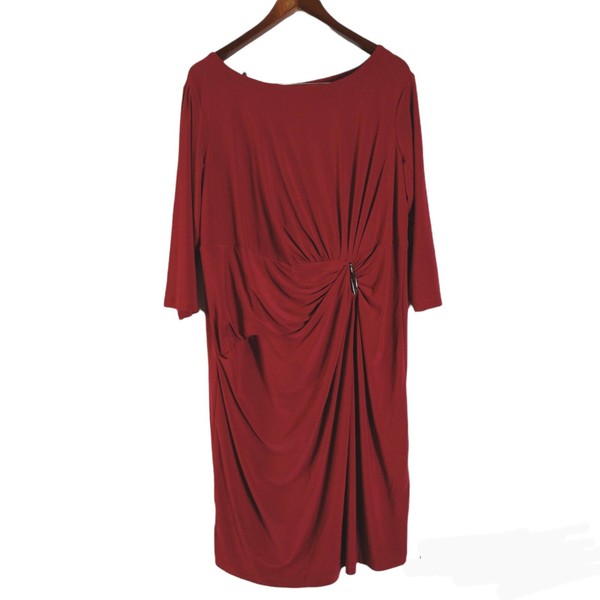 Nina Leonard Womens Size XXL Burgundy Dress Side Ruching Party Cocktail Work