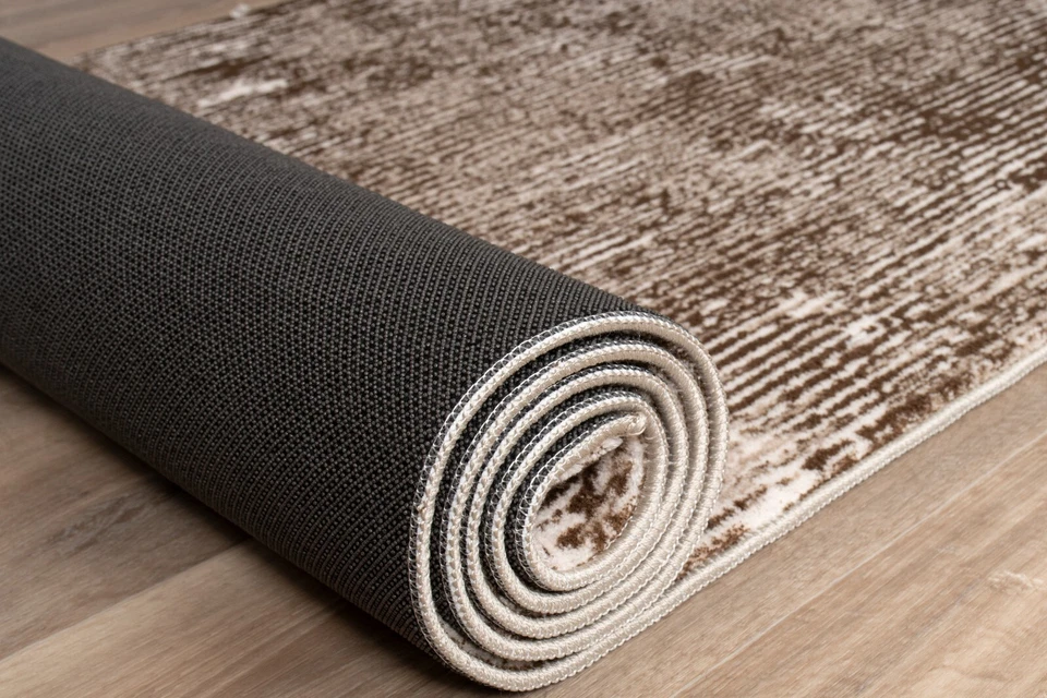 Non Slip Carpet Runner Rug, Machine Washable, PVC Rubber Backing, Brown & Beige - Image 3 of 4