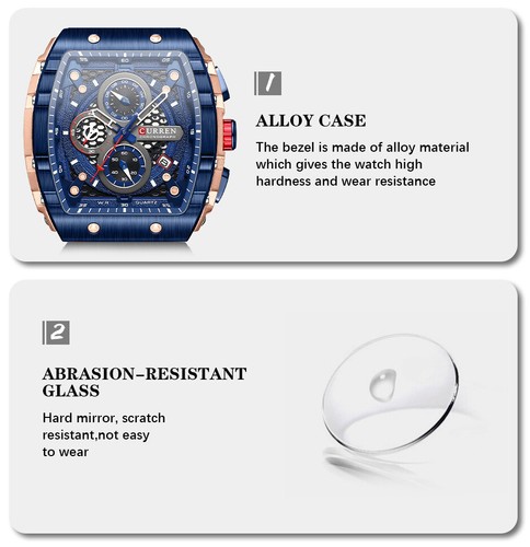 Reloj de pulsera cuadrado de lujo con banda de goma resistente al agua acero inoxidable con fecha para hombre - Imagen 19 de 25