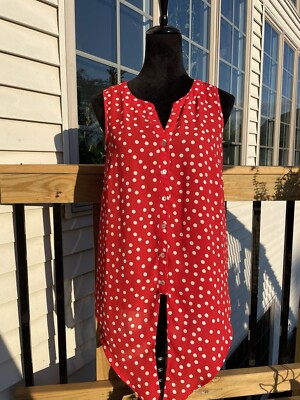 The Limited Blouse Red With White Polka Dots Sleeveless V Neck Top Size Small