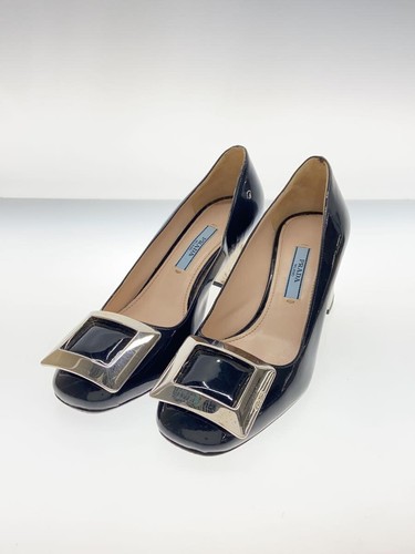 Prada Women's Round Toe Patent Leather Buckle Pumps in Black Size 35 - Picture 2 of 7