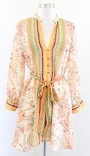 Zara Striped Floral Paisley Print Tie Waist A Line Mini Shirt Dress Size M Cream