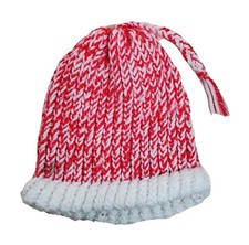 Knitted Winter Hat Handmade Red White Children One Size