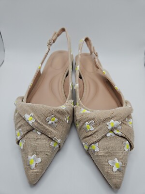 Kelly & Katie Ofena Linen Mule Flat Embroidered Daisies Size 10 New