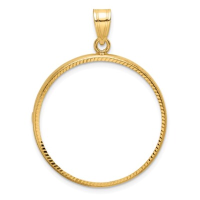 14k Polished Diamond Cut Prong Coin Bezel Pendant Charm Holds Several Sizes