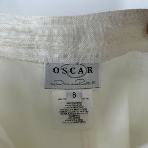 OSCAR DE LA RENTA Women's White Linen Side Zip A-Line Office Mini Skirt Size 8 - Picture 4 of 5
