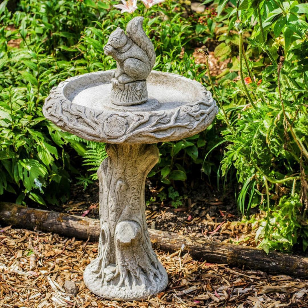 Solid Stone Cast Garden Bird Bath Squirrel Animal Design UK DGS Statues 27kg