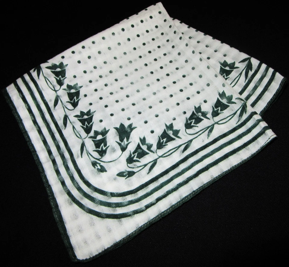Vintage Hankie Verde Floral Lunares Telón de Fondo Blanco ¡DULCE! Foto 2 de 3