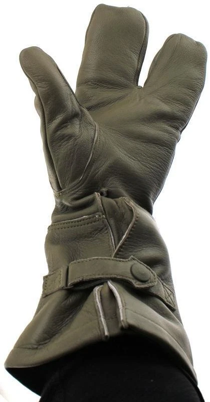 German Military Cycle Leather Gloves 2 - Finger Germany Med M Drab Olive USED - Image 4 of 4