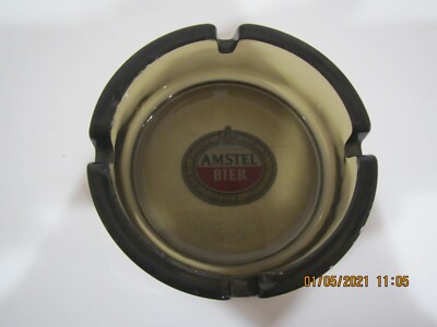 #224 VINTAGE AMSTEL Bier Beer AMSTEL BIER Smoked Glass Ashtray from HOLLAND