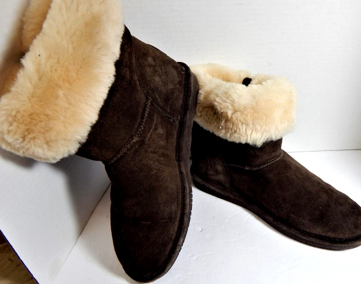 BEARPAW Suede Sheep Shearling Low Ankle Boots ABBY Boot Dark Brown Womens NEW 9