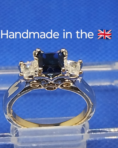 CJ: Woman 2 Tone Gold Ring. Size N-O. Antique Style Lab-Created Blue Sapphire - Picture 3 of 9