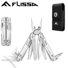 FLISSA 16-in-1 Multitool Pliers Folding Pocket Tool with Sheath Stainless Steel