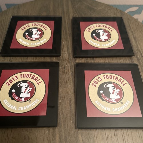 RARE 2013 FLORIDA STATE SEMINOLES CHAMPIONS GLASS COASTERS-Set of 4 - Picture 3 of 13