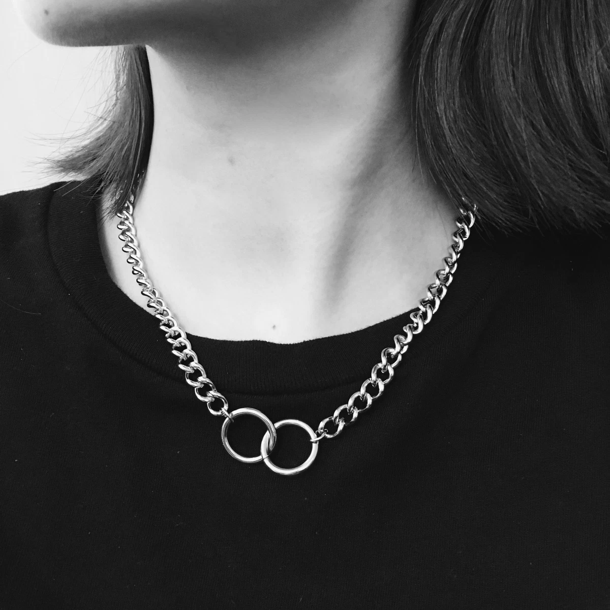 Stainless Steel Interlocking Circles Necklace Infinity Necklace