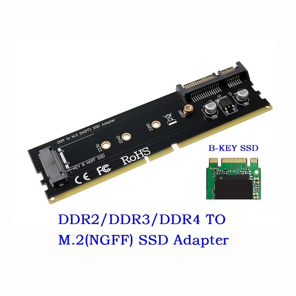 DDR2 DDR3 DDR4 to M2 SSD Adapter B Key Riser Card Support 2242