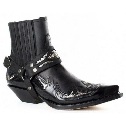 New Womens Mens Retro Pointy Toe Leather Boots Buckle Strap Western Riding Shoes - Bild 14 von 21