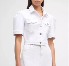 $398 Veronica Beard Ivory White Denim Cropped Raina Ss Jacket Size S