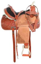 Premium Leather Western Barrel Racing Horse Tack Saddle Set Size 15".
