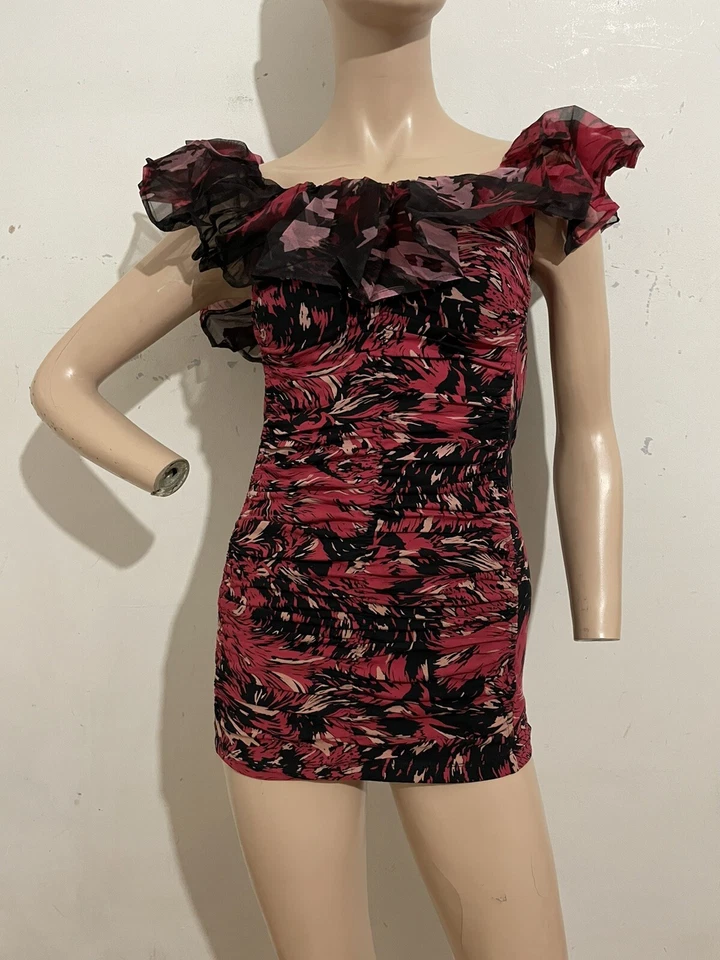 DANIELLE SCUTT TOPSHOP RED STRECH COTTON RUFFLED TOP UK 8 EU 36 US 4 SMALL BNWT - Image 4 of 4