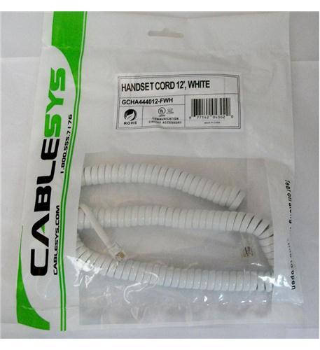 Cablesys 1200WH Gcha444012-fwh / 12' White Handset Cord - Picture 2 of 2