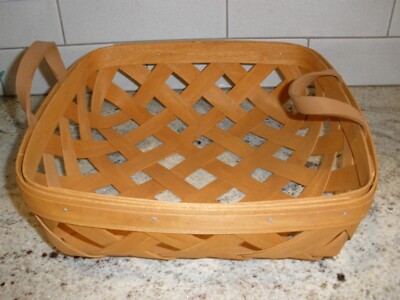 Henn Workshops Basket Open Weave Sq. Basket Leather Handles 11.5''x11.5''x3''