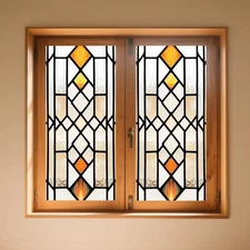 Privacy Window Film Stained Glass Window Cling Geometric Diamond Design Decor...