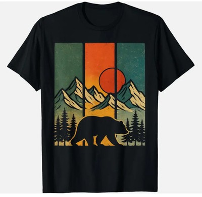 Retro Bear Graphic - Mountains Nature Outdoor Vintage Unisex T-Shirt