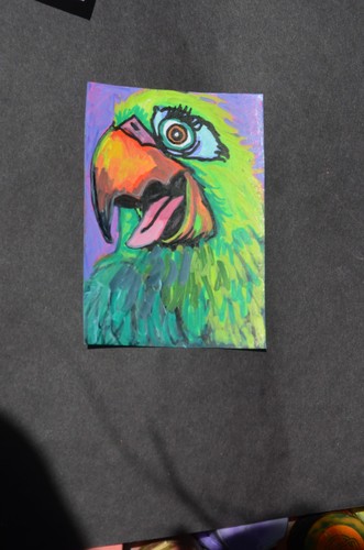 ACEO Original Art Happy Parrot Mixed Media Not a print