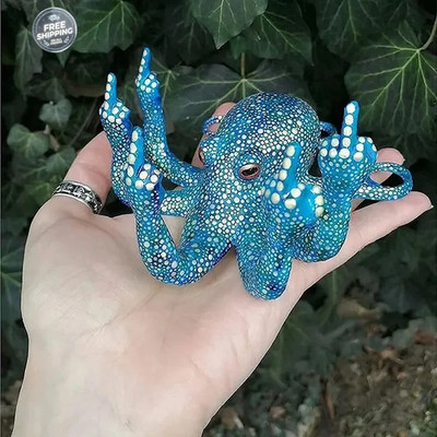 Middle Finger Octopus Statue Resin Desktop Decor Creative Angry Octopus Sculptur