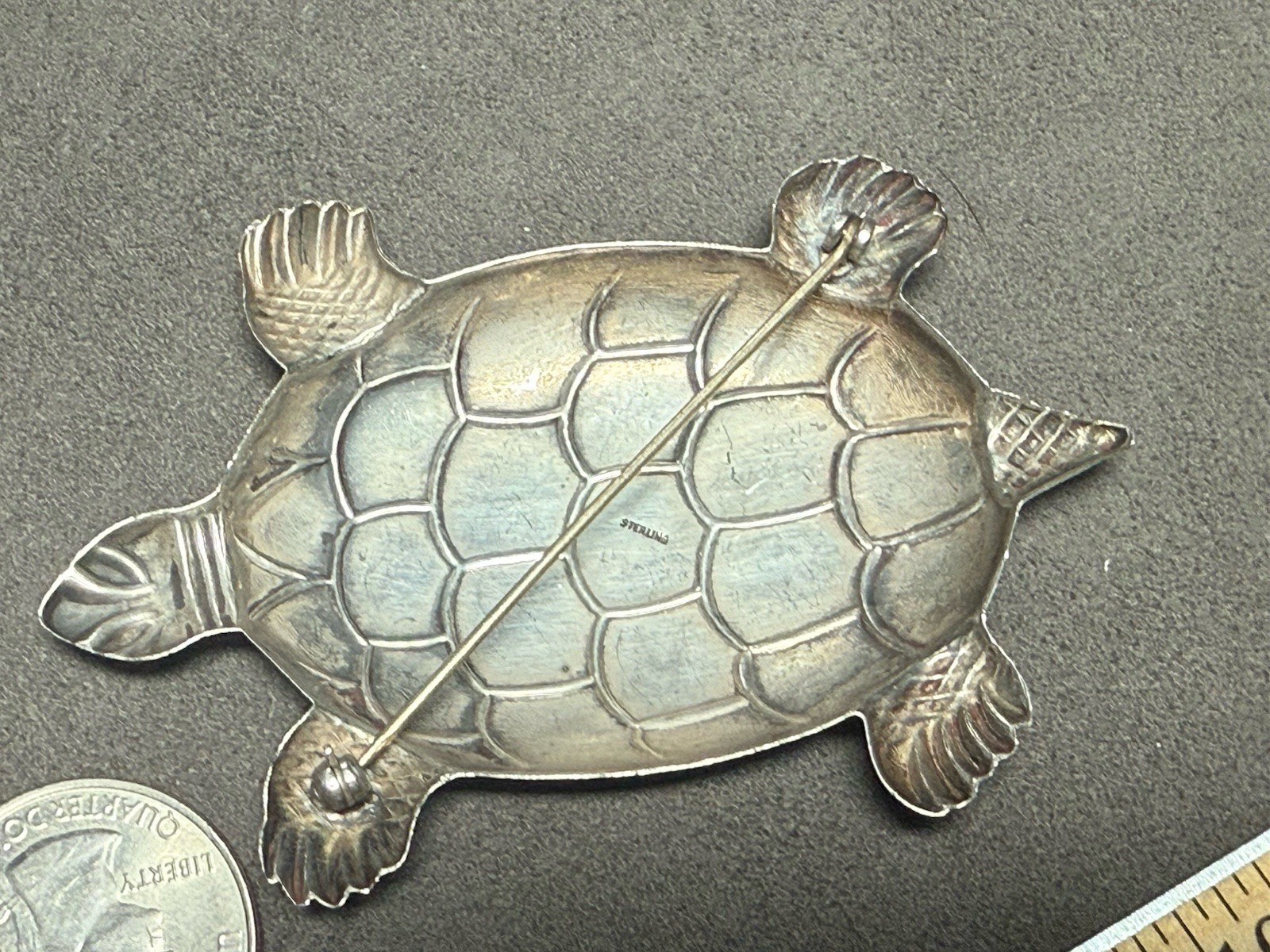 Sterling Silver 3” Turtle Extra Large Vintage Est… - image 4